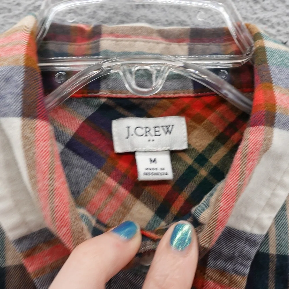 J‎ Crew Flannel Shirt Plaid Button Up Medium Red Navy Beige Mens Casual Cotton